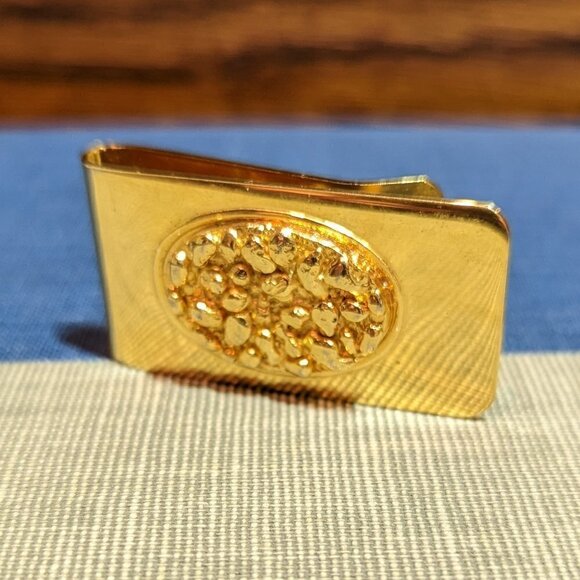 Vintage Gold Tone Money Clip Framed Oval Shaped "Nugget" on Front - Picture 3 of 5